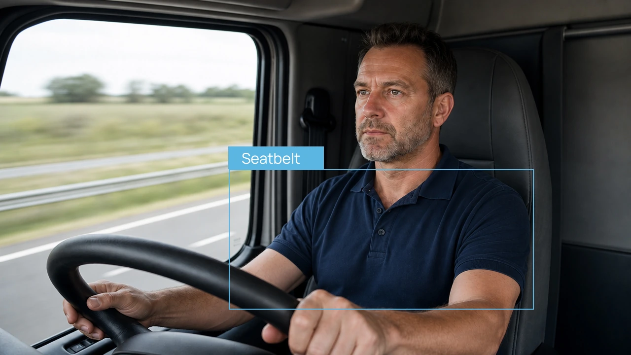 Illustrative camera AI detection: seatbelts not being worn