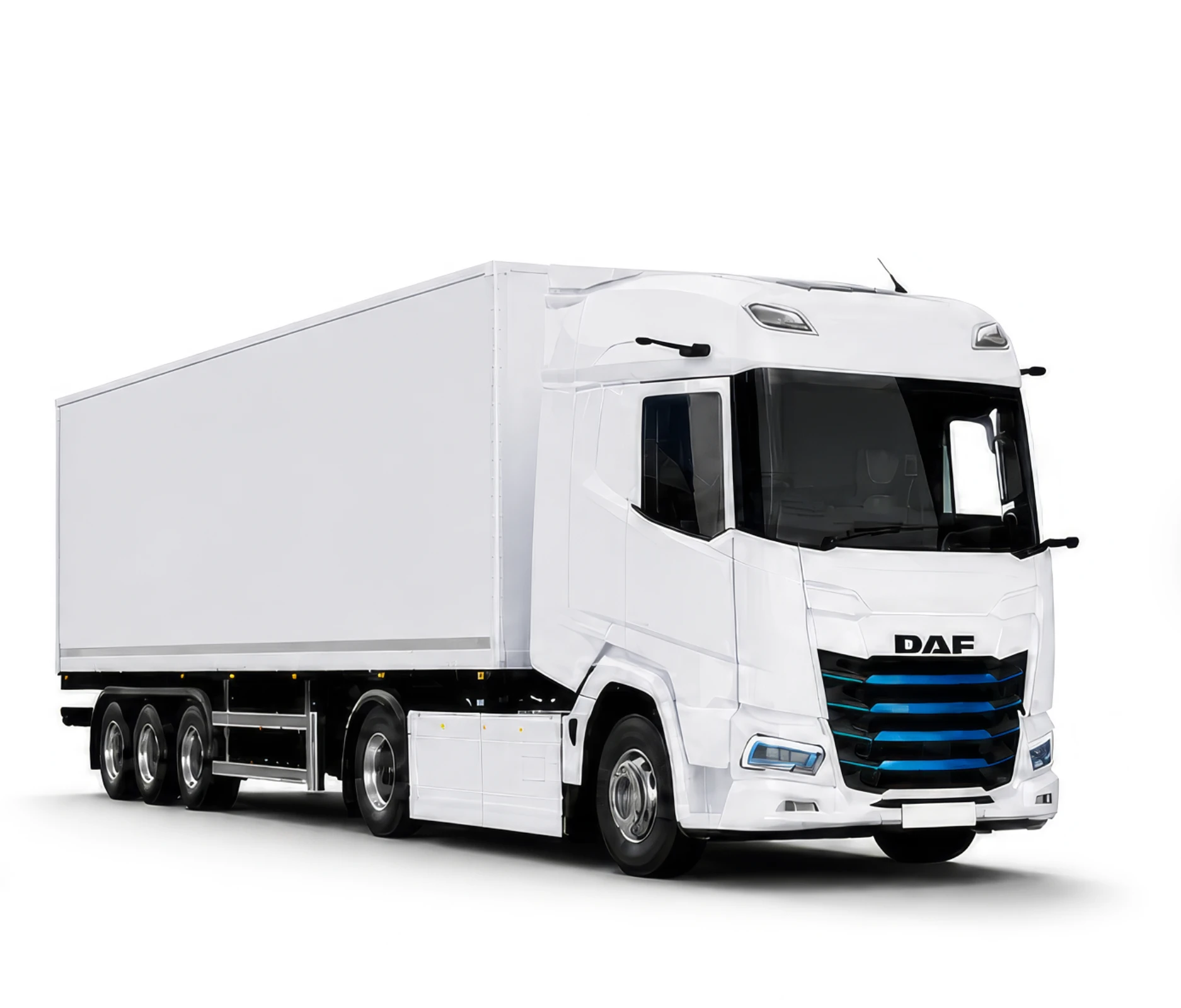 White articulated truck and trailer